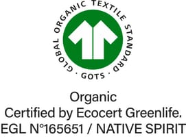 Confirmation of the “organic” qualification of textiles, from harvesting the raw materials to environmentally and socially responsible manufacturing. Issued by Ecocert Greenlife, Licence N° 165651.