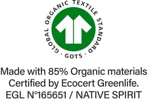 Confirmation of the “organic” qualification of textiles, from harvesting the raw materials to environmentally and socially responsible manufacturing. Issued by Ecocert Greenlife, Licence N° 165651.