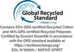 Global Recycled Standard issued by Ecocert Greenlife, which allows for the control of processing, and social and environmental product practices. Issued by Ecocert Greenlife, Licence N° 165651.