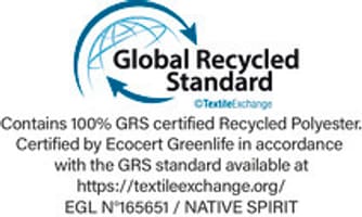 Global Recycled Standard issued by Ecocert Greenlife, which allows for the control of processing, and social and environmental product practices. Issued by Ecocert Greenlife, Licence N° 165651.