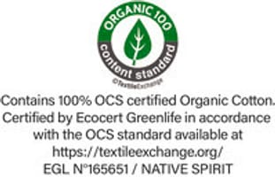 OCS (Organic Content Standard) label issued by Ecocert Greenlife. Guarantees the use of organic fibres.