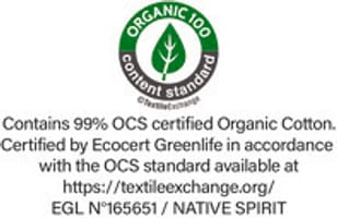 Label OCS (Organic Content Standard) délivré par Ecocert Greenlife. Garantie de l'utilisation de fibres biologiques.