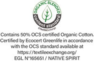 OCS (Organic Content Standard) label issued by Ecocert Greenlife. Guarantees the use of organic fibres.