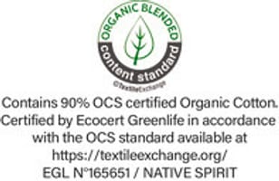 OCS (Organic Content Standard) label issued by Ecocert Greenlife. Guarantees the use of organic fibres.