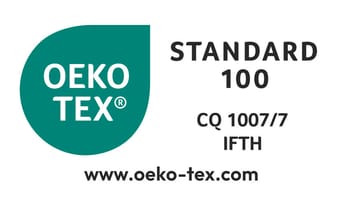 OEKO-TEX® STANDARD 100 certified product, CQ 1007/7 certificate, IFTH. This label guarantees the chemical safety of certified products.