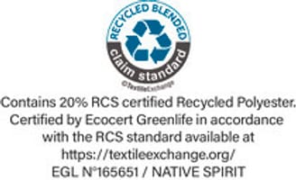 RCS-label (Recycled Claim Standard) afgeleverd door Ecocert Greenlife. Garantie op het gebruik van gerecycleerde vezels.