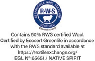 RWS (Responsible Wool Standard) label issued by Ecocert Greenlife. Guarantees the welfare of sheep for wool production.